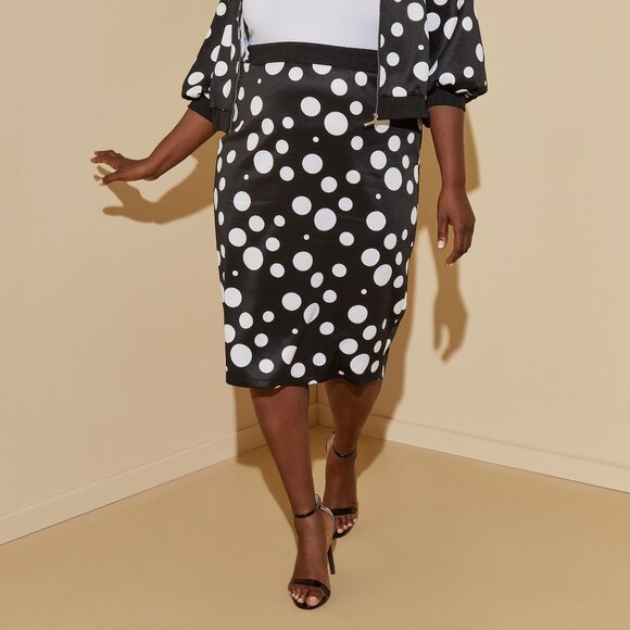 Black and White Polka Dot Pencil Skirt - Picture 1 of 2